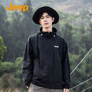 吉普（JEEP）防晒衣外套男女款夏季UPF50+夹克冰丝透气皮肤衣 黑色 L  24121黑色