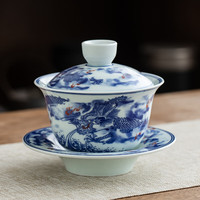 金镶玉功夫茶具三才盖碗泡茶碗龙年高档手抓壶敬茶碗喝茶杯子主人杯单杯 龙昌盖碗