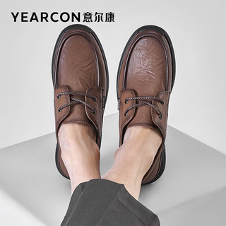 意尔康男鞋平底商务休闲鞋圆头韩版皮鞋单鞋男 97386W 棕色 44