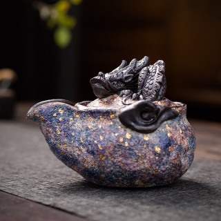 楚然上古龙窑岩矿纯手工制作手抓壶柴烧宝瓶粗陶盖碗创意日式泡瓶壶 龙壶宝瓶