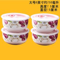 凌艾 搪瓷保鲜盒陶瓷保鲜碗套装带盖微波炉密封碗 玫瑰花【3个套装大中小】 15cm
