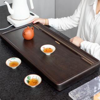 森煜 整块黑檀木实木茶盘功夫茶具 家用茶台排水式简约原木茶托盘 云上90*45*4.2