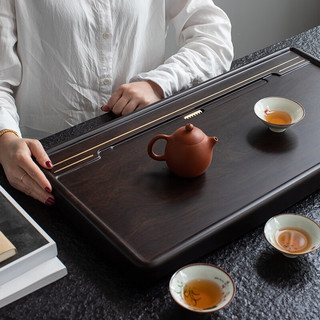 森煜 整块黑檀木实木茶盘功夫茶具 家用茶台排水式简约原木茶托盘 云上90*45*4.2