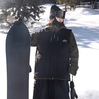 AWKA单板滑雪服马甲背心男女款户外运动美式防水防风外套上衣宽松 黑色