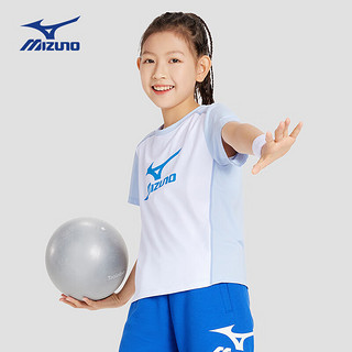 美津浓（MIZUNO）Mizuno儿童短袖T恤2024夏季百搭圆领男童女童时尚上衣t 灰蓝色 140cm (身高135-145cm)