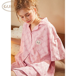 果壳（Gukoo）睡衣女夏季玛丽猫短袖家居服女士睡衣套装B 粉色玛丽猫 L