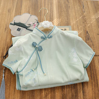 俏娘鱼复古风绿色短袖旗袍2024年夏季改良淑女范日常气质优雅 浅绿(裙长110左右) XL