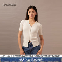 Calvin Klein Jeans24早秋新款女士刺绣ck拉链V字POLO领螺纹短袖针织衫J223933