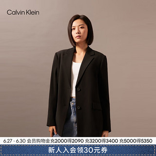 Calvin Klein Jeans24早秋女士商务职场ck平驳领简约刺绣西装外套J223926 BEH-太空黑 XS