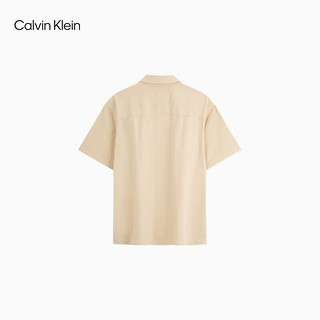 Calvin Klein Jeans24早秋男士简约ck刺绣贴袋微褶皱纯棉短袖衬衫J325603 RAE-卡其 S