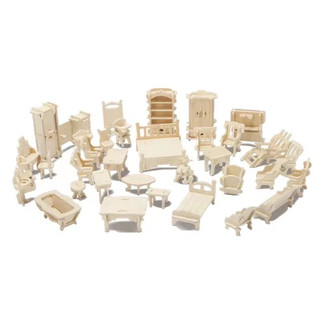 齐峰3d立体拼图儿童积木房屋建筑家具模型玩具手工拼插装惊喜礼物 家私【含34件家具，共184个零件