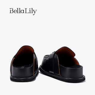 Bella Lily2024春季英伦半包拖鞋女外穿气质小皮鞋厚底凉拖潮 黑色 35
