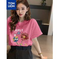 唐狮 TONLION2024夏季新款女圆领前胸花朵图案短袖T恤WP 炭灰 S