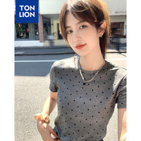 唐狮 TONLION2024夏季新款女圆领波点短款短袖T恤WP 深麻灰
