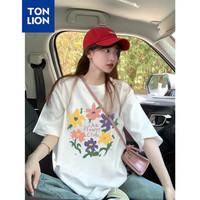 唐狮 TONLION2024夏季女圆领前胸图案短袖T恤百搭温柔休闲时髦韩系WP 本白 S