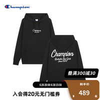 Champion卫衣2024秋季潮牌纯色大logo印花连帽上衣 黑色 M