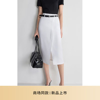 欧时力【商场同款】开衩直筒半身裙24新款夏装中长通勤显瘦配腰带 米白 XS