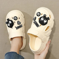 QYCKABY洞洞鞋男士夏季EVA家居户外两穿透气卡通厚底浴室防滑半凉拖鞋女 煤球【白色】 42-43 适合41-42