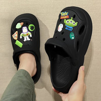 QYCKABY洞洞鞋男士夏季EVA家居户外两穿透气卡通厚底浴室防滑半凉拖鞋女 巴斯光年【B款黑色】 38-39 适合37-38