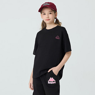 Kappa Kids卡帕儿童圆领短袖T恤夏韩版简约时尚休闲女童上衣黑色160