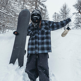 AWKA滑雪服女男同款装备单板小众专业防水防寒格子宽松外套上衣潮 黑灰格