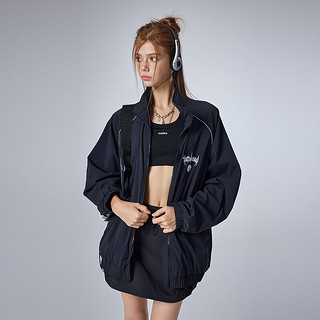 古由卡（GUUKA）美式休闲立领夹克女秋潮 反光胶条设计耐磨透气外套宽松 黑色 XS