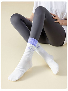 袜子女中筒袜瑜伽普拉提跑步运动防滑纯棉健身配鲨鱼裤白色地板袜