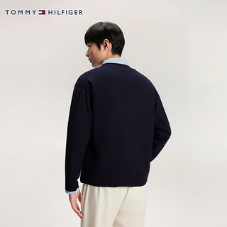 TOMMY HILFIGER24春夏男装简约小绣标宽松版纽扣V领针织开衫外套34921 藏青色DW5 S