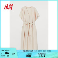 H&M女装连衣裙夏季时尚腰部系带卡夫坦长衫0994907 浅米色 170/104A
