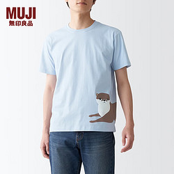 MUJI 無印良品 无印良品（MUJI） 男式天竺编织印花T恤男女通用男士短袖打底衫男款上衣女款内搭 亚洲小爪水獭 M(170/92A)