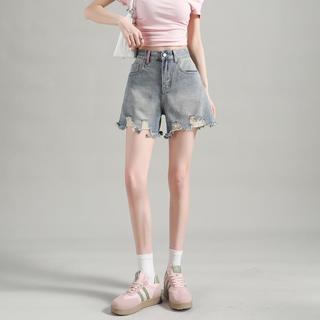 唐狮 TONLION口袋织毛边短裤夏季牛仔中短裤女宽松休闲时尚牛仔直筒裤女