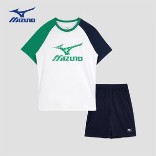 美津浓（MIZUNO）Mizuno儿童夏季两件套肩袖恤速运动短袖套装 绿色 150CM(75-85斤)