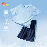 贝贝怡男童套装短袖夏季2024T恤短裤儿童夏装潮帅气时髦男孩衣服 天蓝 110cm