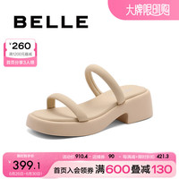 百丽一字带拖鞋女24夏季新款粗跟时尚舒适沙滩高跟凉鞋B2013BT4