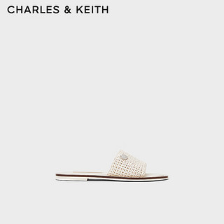 CHARLES&KEITH24夏季织一字外穿平底拖鞋女CK1-70580229 粉白色Chalk 37