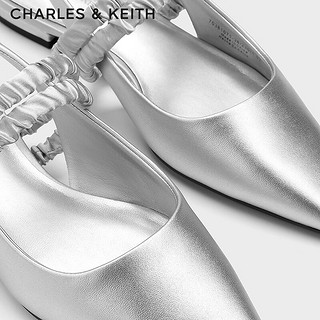 CHARLES&KEITH24秋季褶皱绊带饰法式气质尖头包头平底凉鞋女CK1-70381071 Silver银色 40