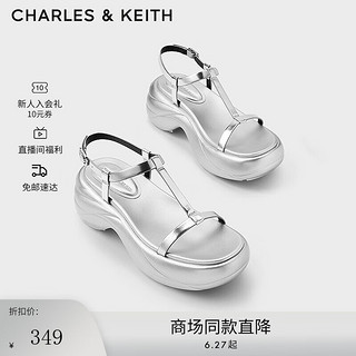 CHARLES&KEITH24夏个性柔软松糕厚底休闲凉鞋女CK1-70920152 Silver银色 37