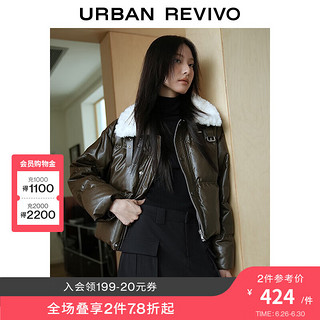 UR秋冬女时尚休闲复古时髦毛领拼接宽松羽绒服UWV130009 深红棕 XS