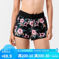 迪卡侬沙滩裤女短裤休闲可下水防走光速干sbt黑底碎花46-4008469