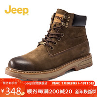 Jeep吉普 男靴英伦复古马丁靴中筒韩版工装靴 卡其色 38