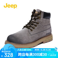 Jeep吉普 男靴英伦复古马丁靴中筒韩版工装靴 灰色 38