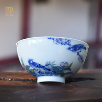 百弘釉下五彩桃花雀鸟主人杯单杯 景德镇茶具陶瓷茶杯手绘品茗杯茶碗