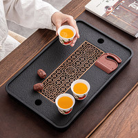 琦轩源小型茶盘储水家用沥水泡茶托盘茶台圆形茶具陶瓷面茶托台 畅锦大长方窗花茶盘（单盘）
