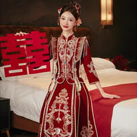 枝己秀禾服新娘婚纱2024丝绒中式婚纱结婚礼服古装嫁衣敬酒服 23703丝绒款 M