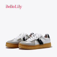 Bella Lily2024春季拼色真皮德训鞋女显瘦板鞋低帮经典休闲鞋 白色 35