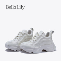 Bella Lily2024夏季牛皮厚底老爹鞋女韩版小白鞋百搭松糕鞋子 白色 35