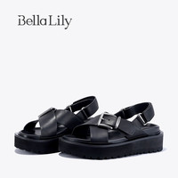 Bella Lily2024夏季透气厚底凉鞋女轻便防滑沙滩鞋减龄休闲鞋 黑色 35