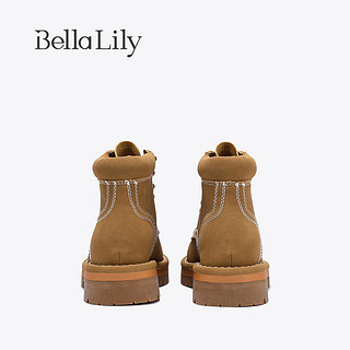 Bella Lily2024秋季牛皮英伦短靴女小个子马丁靴时尚大黄靴子 土黄色 35