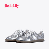 Bella Lily2024春季新款银色显瘦德训鞋女舒适板鞋平底百搭休闲鞋 白色 39