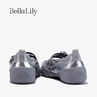 Bella Lily2024春季甜美银色玛丽珍鞋女厚底单鞋休闲制服鞋子 银色 35